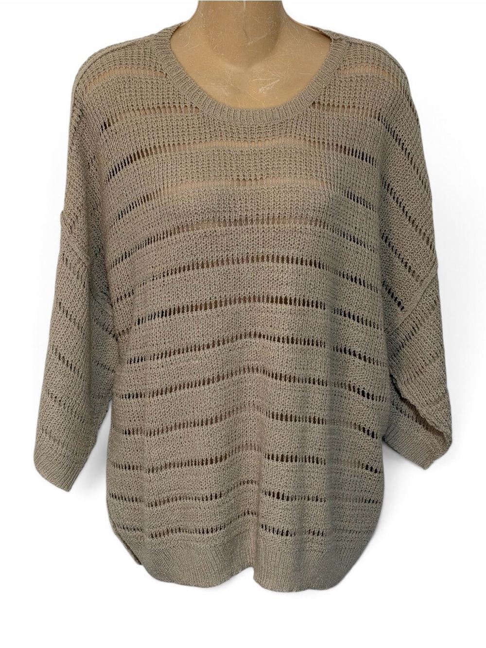 easel Taupe Open-Knit Scoop Neck Sweater